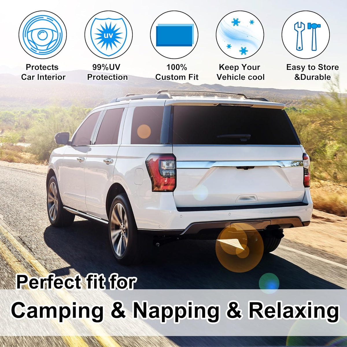 TTINGLU Window Shades for Ford Expedition SUV 2018-2024 Accessories Car Side Full Windows Rear Triangular Windshield Sun Shade Sun UV Rays & Privacy Protection for Camping,Napping,Relaxing 8PCS