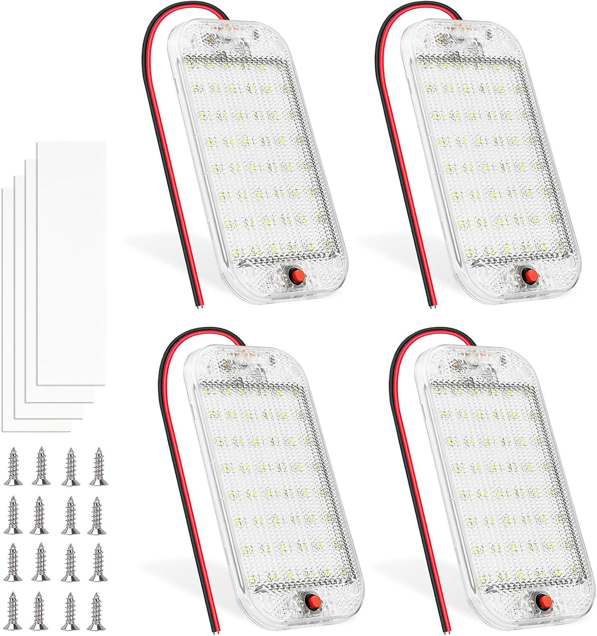 Dome Light for RV Interior, 48LED 800LM Ultra Bright 12 Volt LED White Lights, RV Ceiling Light with Switch Control, Ideal for Car Van Truck Camper Lorry Motorhome Boat(4 Pack)