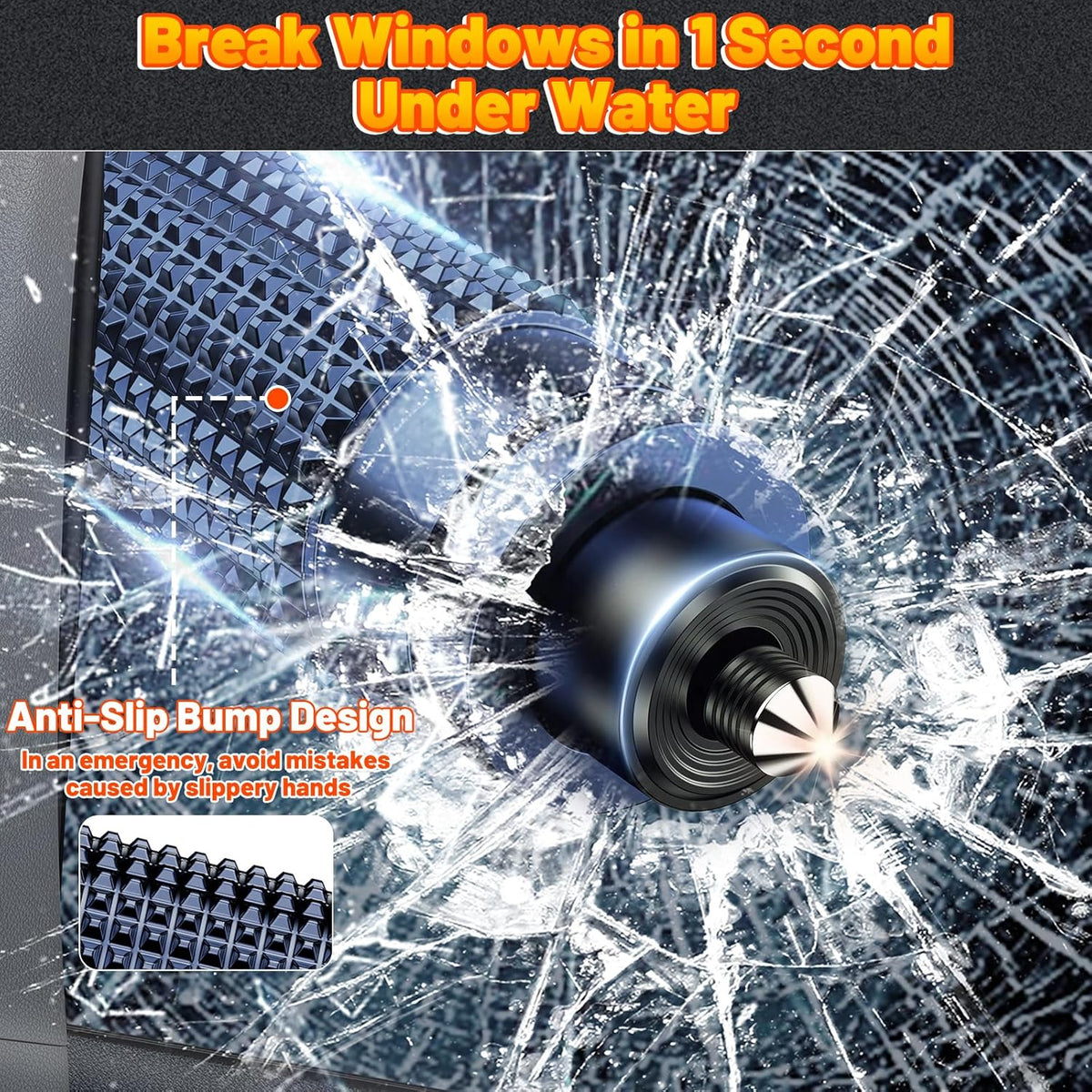 Window Breaker - SafeHammer Glass Breaker Under Water, Upgraded Antiskid, Car Hammer Seatbelt Cutter Car Window Breaker Emergency Escape Tool, Safe hammer Glass Breaker for New Cars (2PCS Blue)