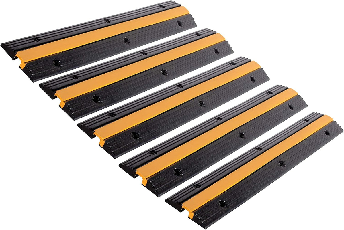 5 Pack Rubber Cable Ramp Hose Cable Protector Ramp 1 Channel 11000Lbs Load Capacity Traffic Speed Bump Wires Power Lines Extension Cord Cover for Indoor Outdoor