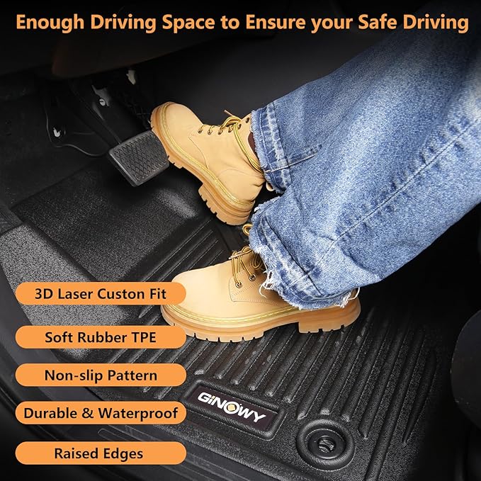 GINOWY- Floor Mats & Cargo Liner for Kia Seltos 2020-2023, TPE All Weather Protection Seltos Car Mats 2021, Custom Seltos Floor Liners Non-Slip Trunk Mat, Waterproof Accessories Black