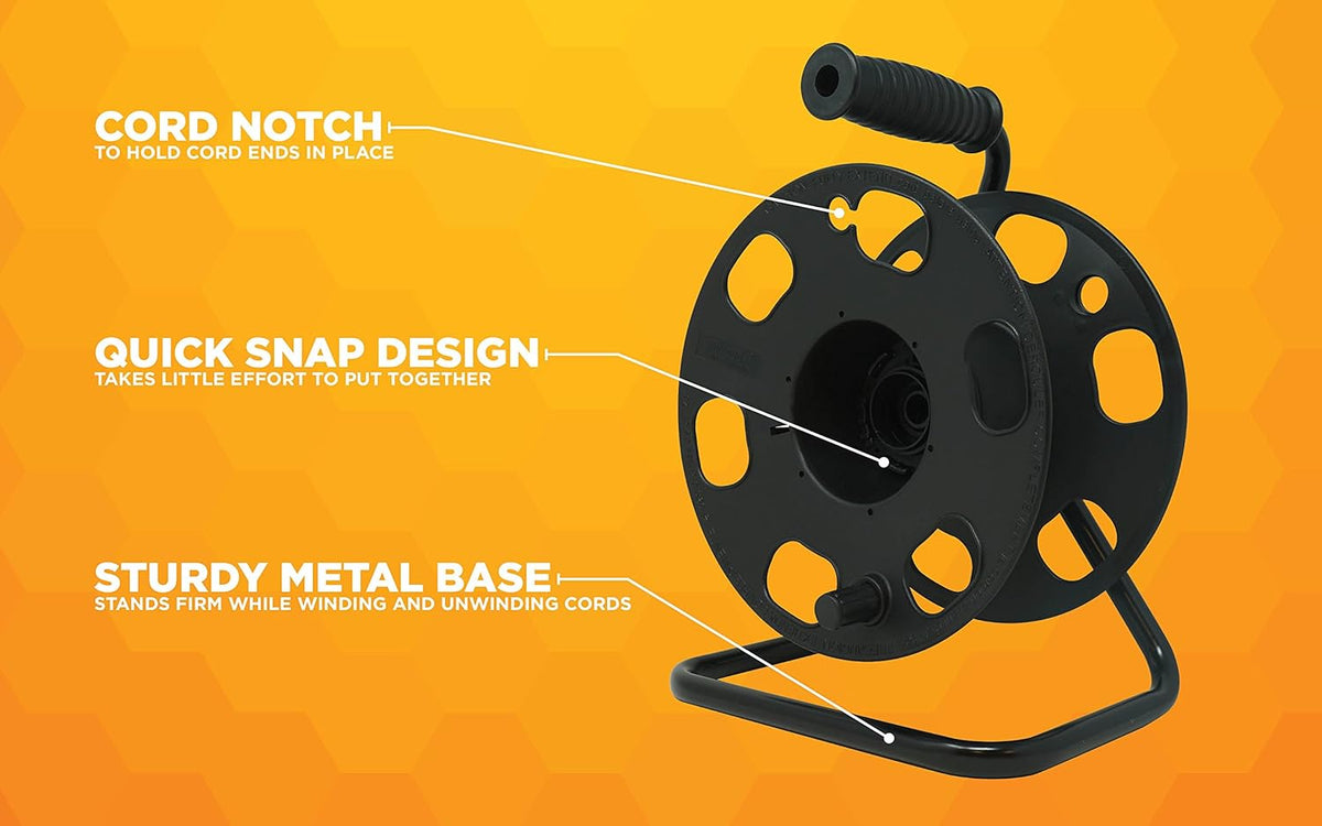 Woods Heavy Duty Metal Extension Cord Reel Stand, Holds up to 100 Ft 14/3 Cords, Black, 22849