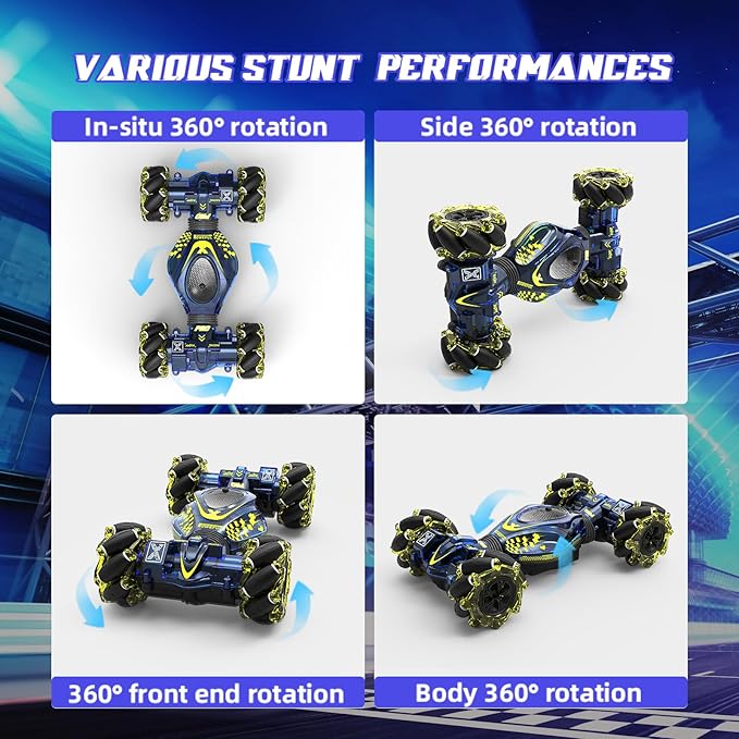 Gesture Sensing RC Stunt Car Toys for Boys Girls 6-12, 4WD Drift Hand Controlled Car Offroad 360° Rotation with Lights Music for Kids Age 7 9 10 11 12 Years Old Birthday Xmas Gifts