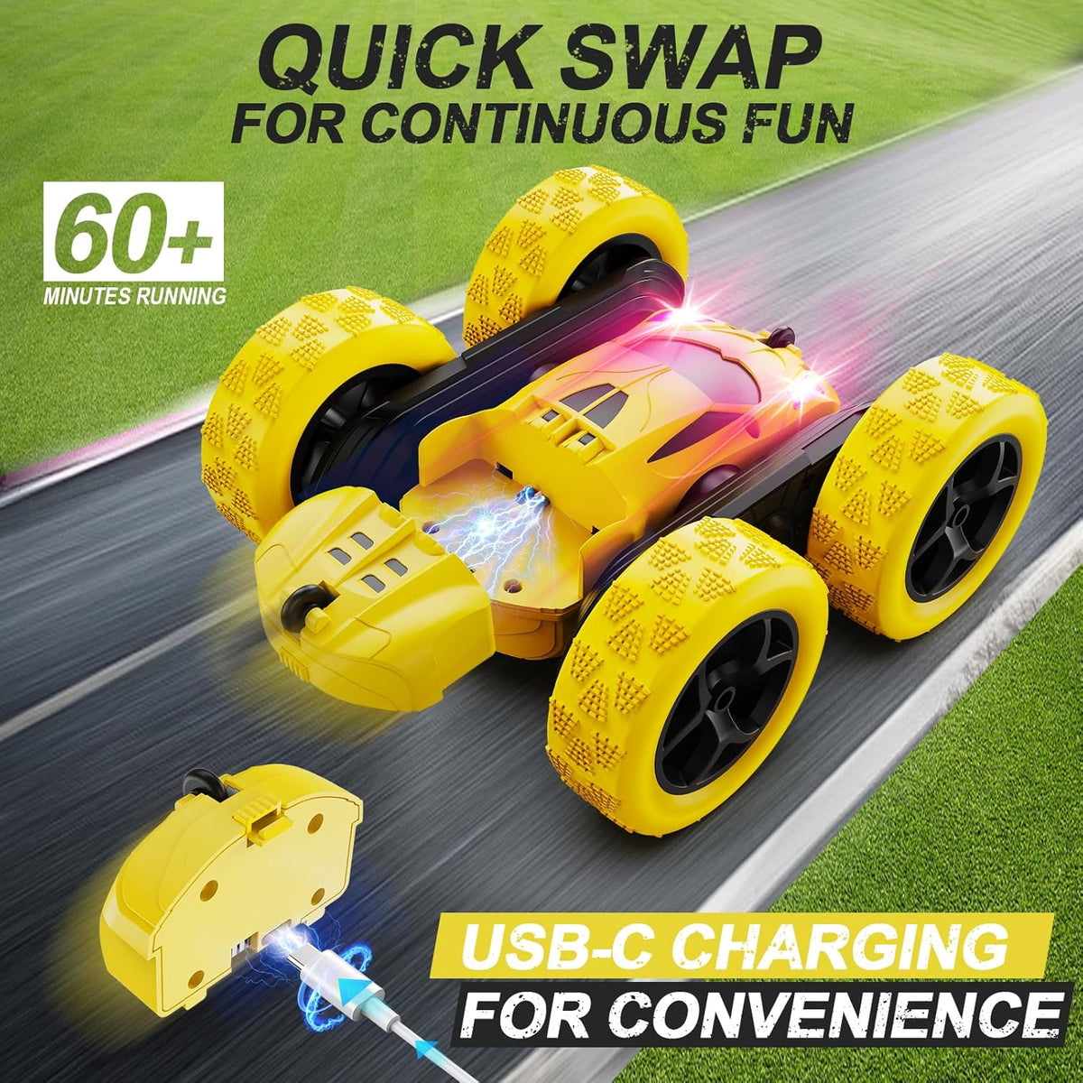 Remote Control Car,RC Car Toys for 6-12 Year Old Boys, Off Road RC Stunt Car 4WD 360° Rotating Remote Control Car for Kids, Boys Girls Gifts for Birthday, Christmas Yellow