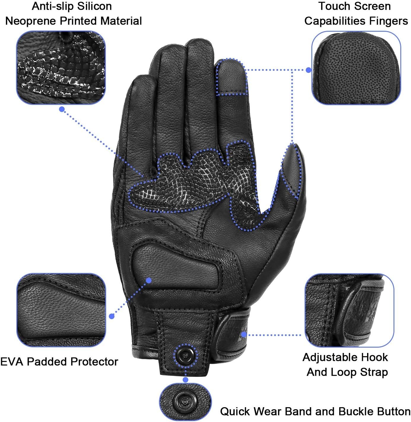 Updated Men's and Womens Black Motorcycle Gloves Armored Knuckle Protector Motorbike Riding Gloves(Updated,Non-Perforated, XXL)