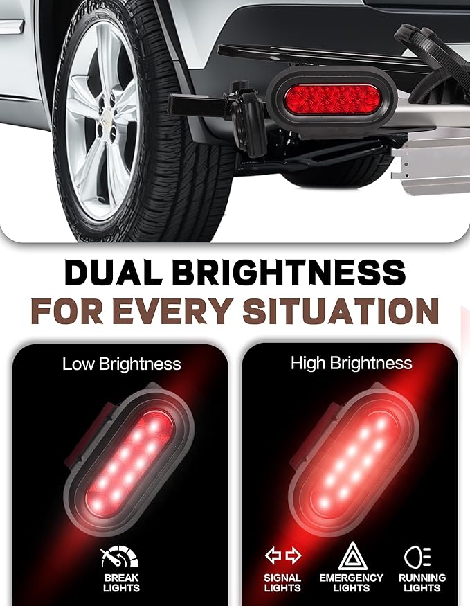 Young Bike Rack Brake Light & Plate Kit, 6 Inch 10LEDs Oval Red LED Tail Light 2PCS, FMVSS108 Certified, Waterproof Stop Turn Signal Tail Lights. Fits Young Hitch Racks, Add-on Attachment