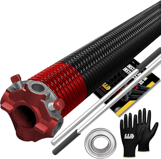 Garage Door Torsion Spring 225x2x27 Torsion Springs for Left Side of Garage Door with 1" Steel Bearing, Gloves, and Winding Bars Precision E-Coating 5-Year Warranty Minimum 30,000 Cycles (Red Cone)