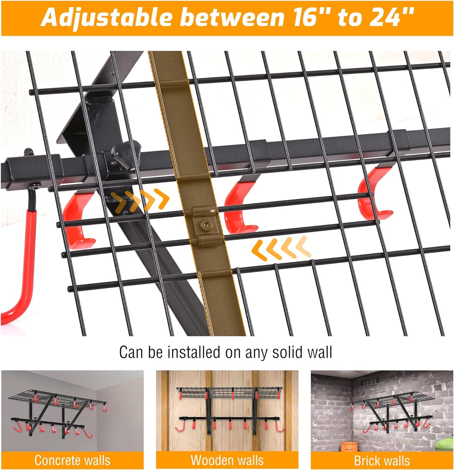 PLKOW Garage Wall Shelving Includes Bike Hooks, Sturdy Adjustable Garage Shelving Wall Mount Garage/Organizer (Black, 2-Pack)