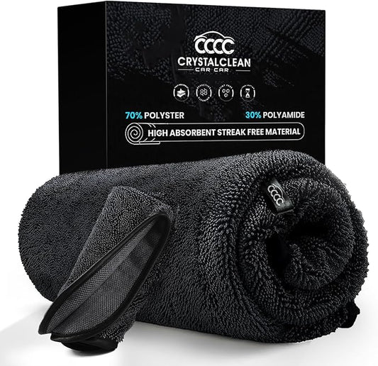 Crystal Clean 1300GSM Microfiber Towels for Cars – XL Drying Towel 2-Pack (24x36 & 12x12) with Double Twisted Loop, Professional Detailing Towel Car Detailers - Quick Dry, Paint Safe & Swirl-Free