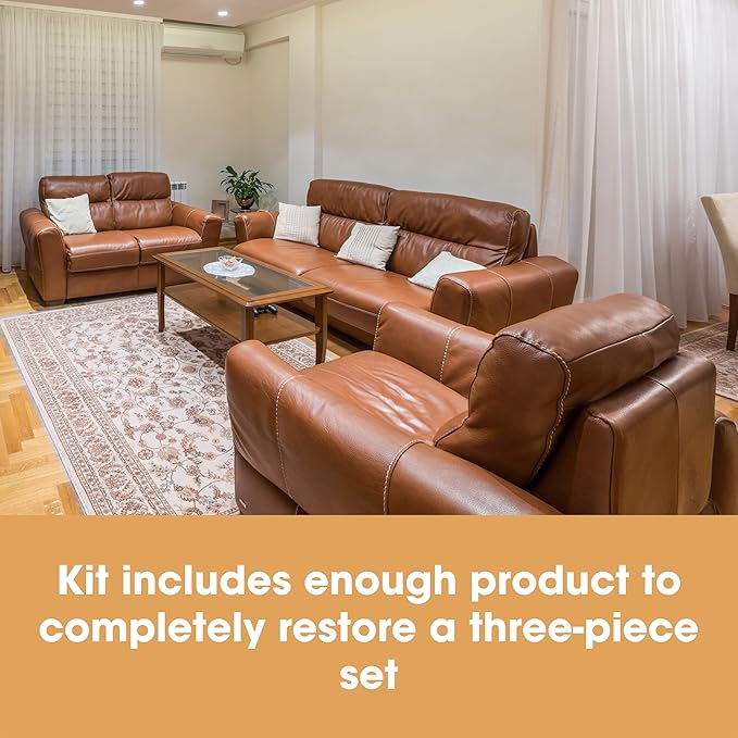 Furniture Clinic Leather Complete Restoration Kit | with Leather Recoloring Balm, Cleaner, 2-in-1 Protection Cream & Conditioner, Sponge, and Cloth | Repair Kit for Furniture (Beige)