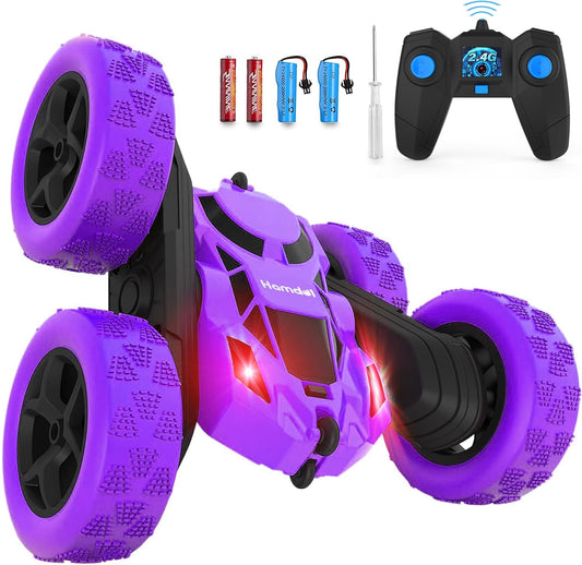 Remote Control Car for Girls, Stunt Rc Car, Princess Toys for Girl 6 7 8 9, Electir Toy, Double-Sided 360° Rotating 4WD Rc Drift Truck for Birthday Gift (Purple)