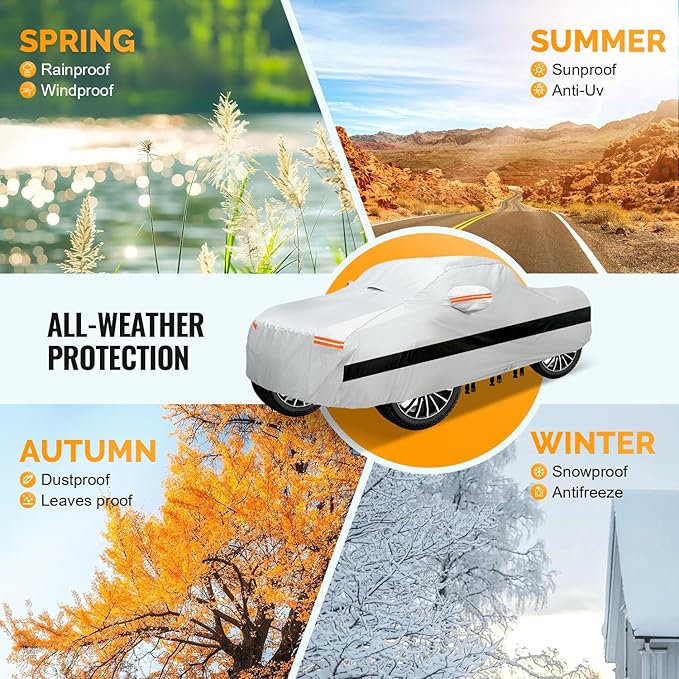 30 Layers Truck Car Cover for Automobiles All Weather Waterproof, Outdoor Snowproof UV Protection Windproof, No Zipper, Heavy Duty Universal Car Covers, (Silver, Fit Truck 191"-210")