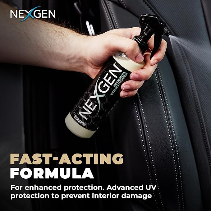 Nexgen Interior Conditioner (16oz) - Non-Greasy, UV-Blocking Formula - Fresh Leather Scent - On-The-Go Car Detailing - Car Cleaning Supplies - for Car Seats, Dashboards, Door Panels, & More