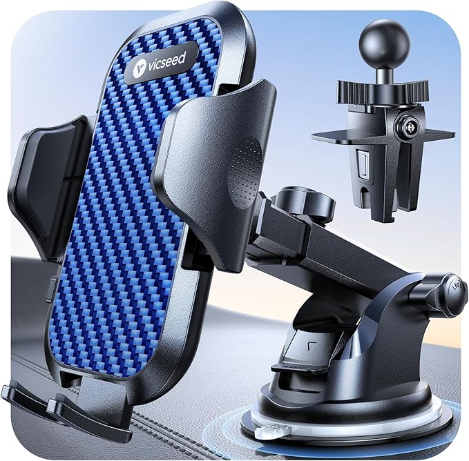 VICSEED Dark Blue Phone Holders for Your Car [Upgraded True Military-Grade Strongest Suction] Cell Phone Mount for Car Dashboard Windshield Vent Truck Boat Stand Adjustable for iPhone Android