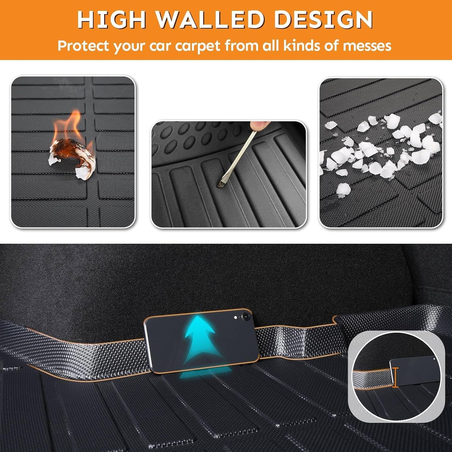 Binmotor-All Weather Car Floor Mats & Cargo Liner Set for Hyundai Elantra 2017-2020, 1st & 2nd Row & Rear Cargo Mat TPE Rubber Liners for Hyundai Elantra Accessories