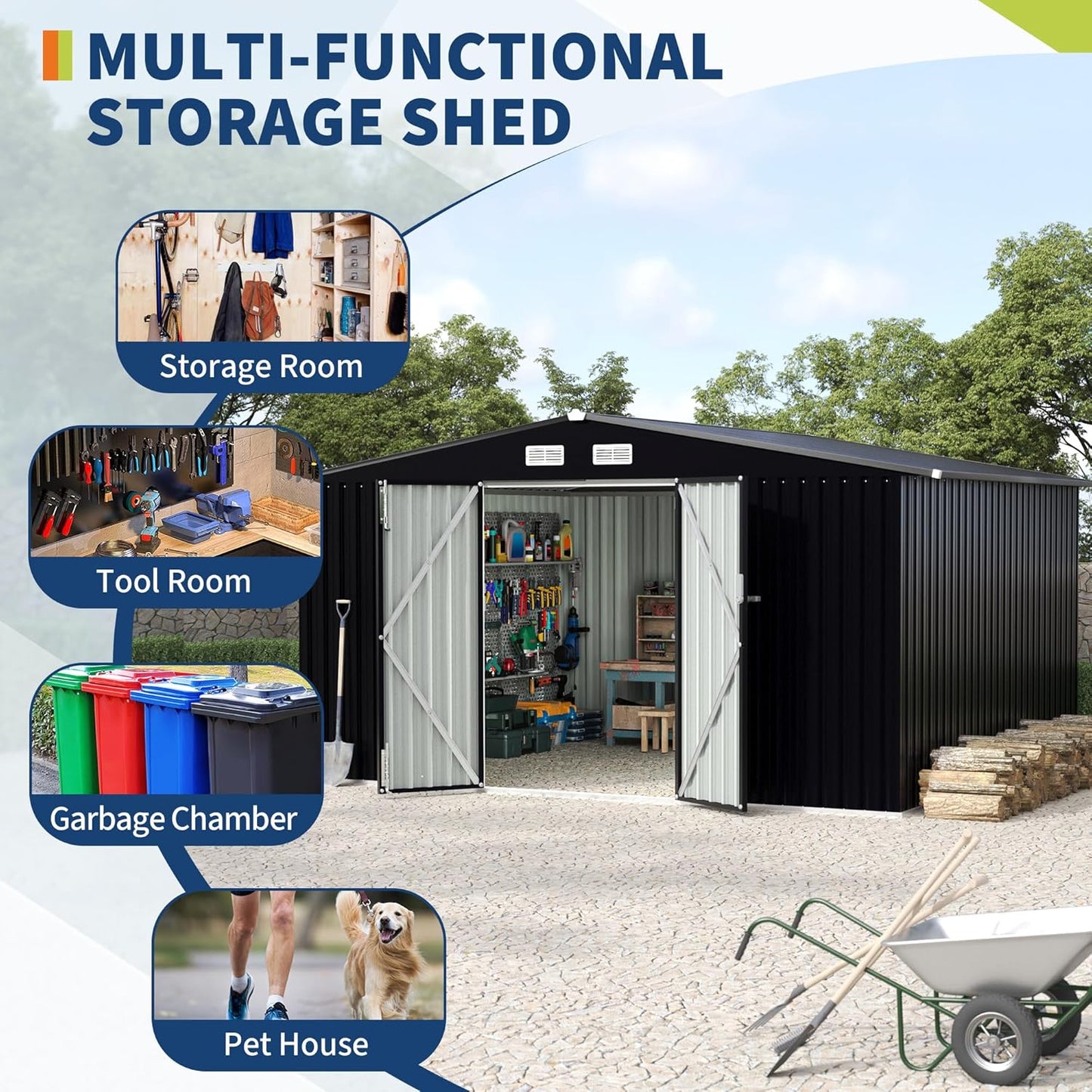8x10 FT Metal Storage Sheds Outdoor, MetalTool Shed with Lockable Door, MetalYard Sheds Garden Shed Kit, Metal UtilitySheds Buildings with Air Vent for Backyard Garden Patio Lawn
