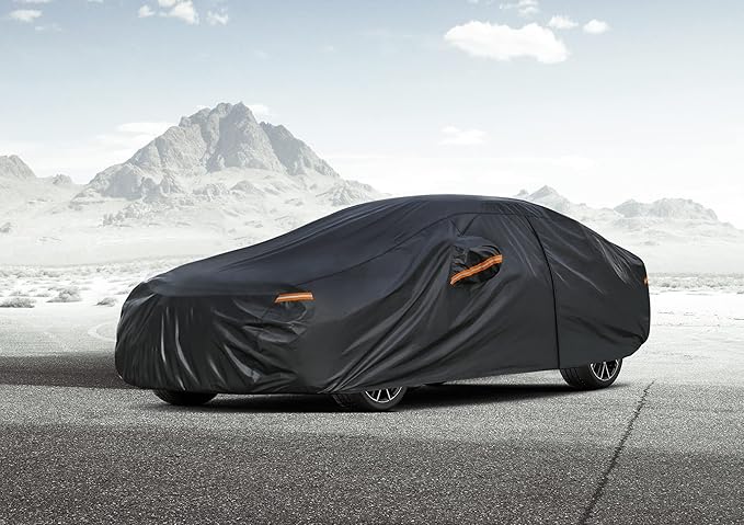 Kayme Car Cover Waterproof All Weather, Full Exterior Cover Outdoor Sun Protection with Zipper, Universal Fit for BMW E46 E36 E30, VW EOS, Nissan 350Z 370Z Versa, Hyundai Accent,etc (Up to 177 inch)