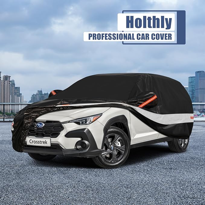 10 Layers SUV Car Cover Custom Fit for Subaru Crosstrek (2017-2025) Waterproof All Weather for Automobiles, Outdoor Full Cover Sun UV Rain Protection with Cotton.Black
