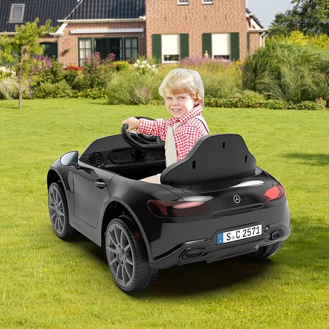 12V Kids Ride On Car with 2.4G Remote Control,Battery Powered Electric Car Ride On Vehicle Double Doors, 5 Point Safety Belt,LED Light (SC-Black)