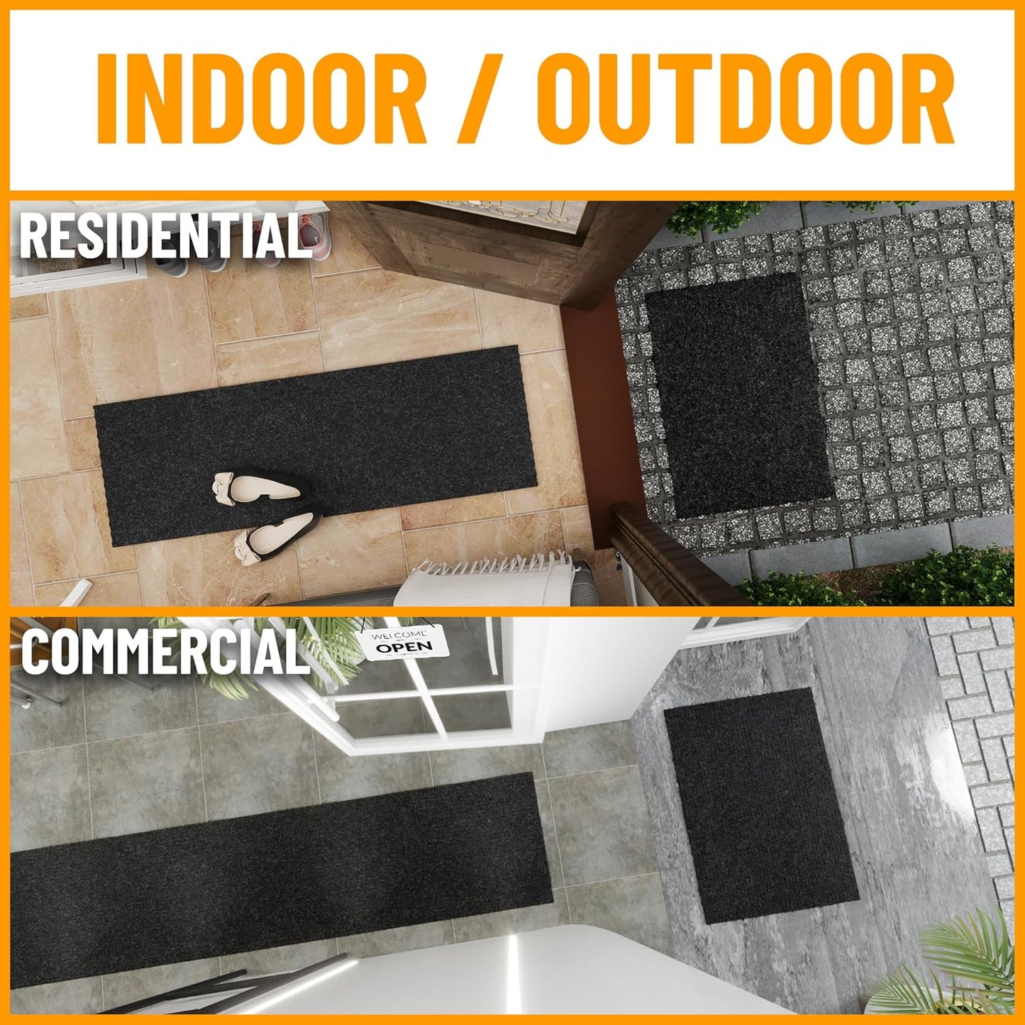 Ottomanson Mud Mat 2' x 2' Entryway Rug - Non-Slip Scraper Doormat for Muddy Paws, Dirt Trapping Indoor/Outdoor Mat for High-Traffic Areas, Kitchen, Garage, Patio, Black