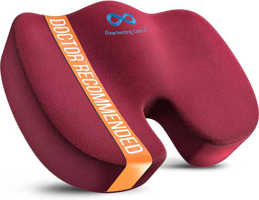 Everlasting Comfort Doctor Recommended Memory Foam Seat Cushion for Office Chairs & Car Seat - Ergonomic Office Desk Accessories for Tailbone Pain Relief, Sciatica & Back Support