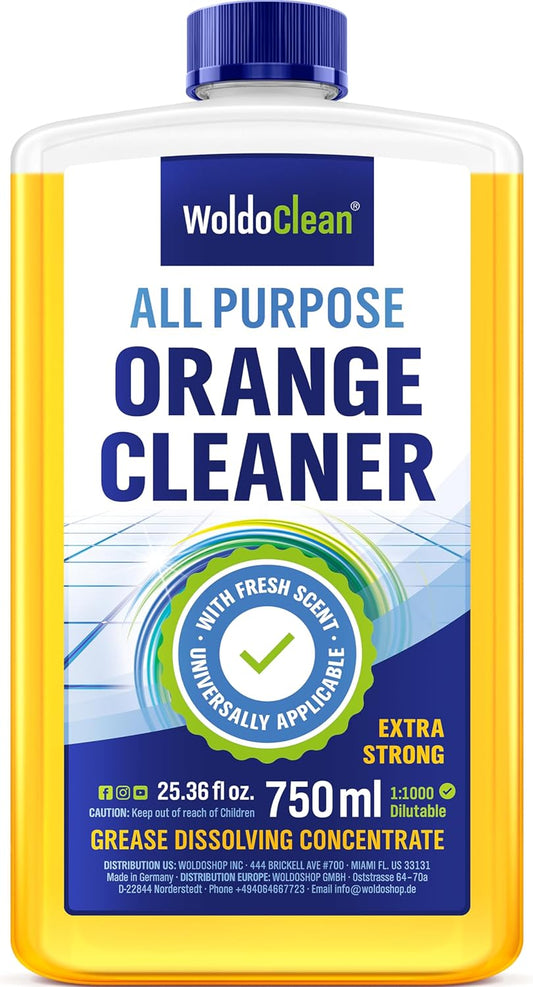 Orange Oil Cleaner Concentrated 25.36 fl oz (1 : 1000) - makes up to 200 Gallons Multi-Use Adhesive & Grease Remover, Custom-Dilution Citrus Degreaser for Floors, Kitchen & Bath