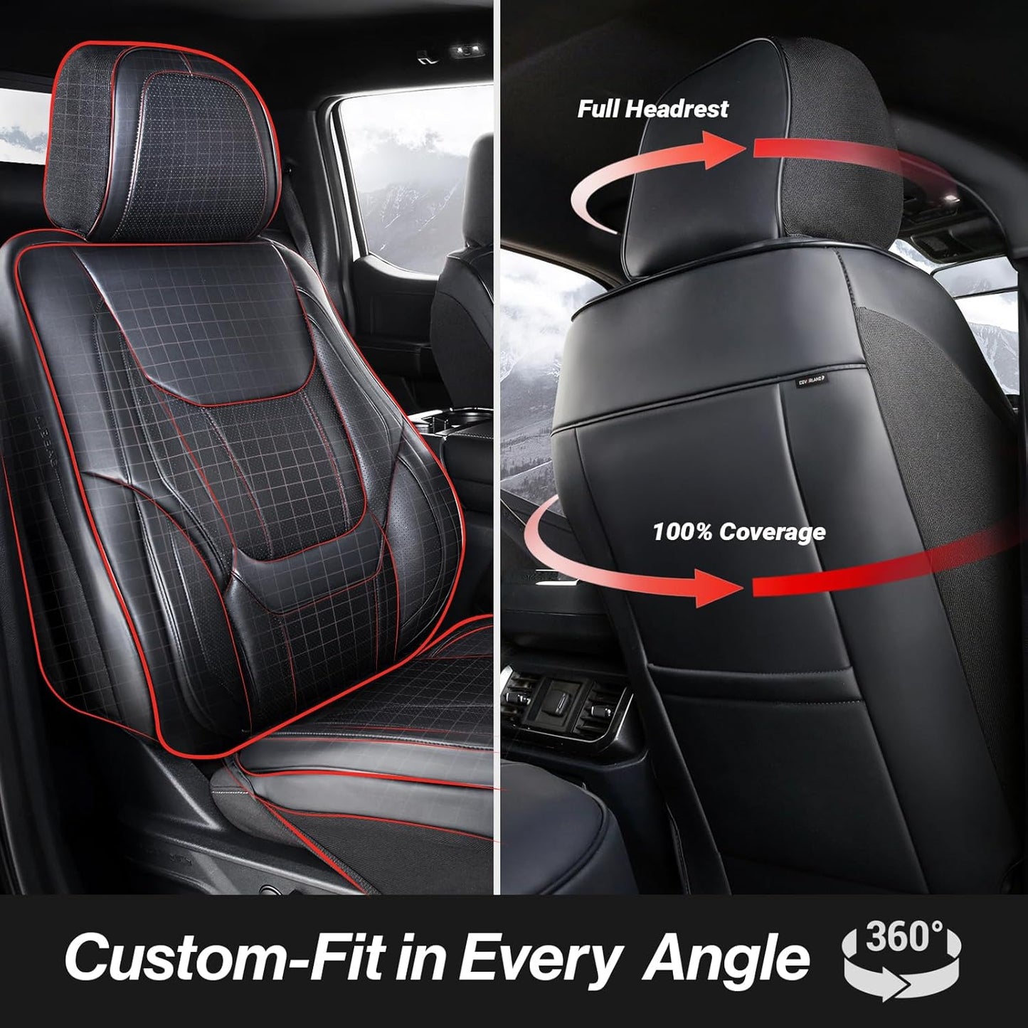 Coverland Custom Car Seat Covers Compatible with 2007-2014 Sierra 2500HD Crew Cab - Premium Leather Non-Slip Memory Foam Waterproof Interior Protector Full Set-Black [See Size Chart-Size X136]
