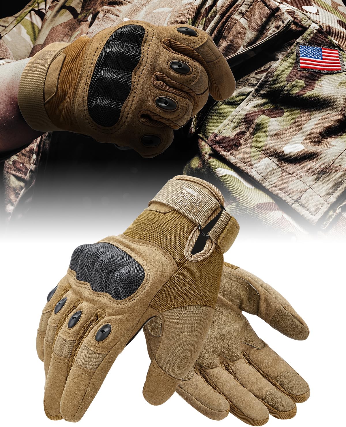 KEMIMOTO Tactical Gloves for Men, Touchscreen Motorcycle Gloves with Hard Shell & Palm Padding for Sports Motorcycle Cycling Tactical Airsoft Paintball Hunting Hiking Camping Climbing