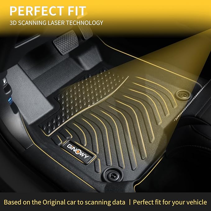 GINOWY-Floor Mats for Buick Enclave 2018-2024, TPE All Weather Mats Enclave with 2nd Row Bucket Seats, Non-Slip Waterproof Winter Enclave Floor Liners Accessories, Black