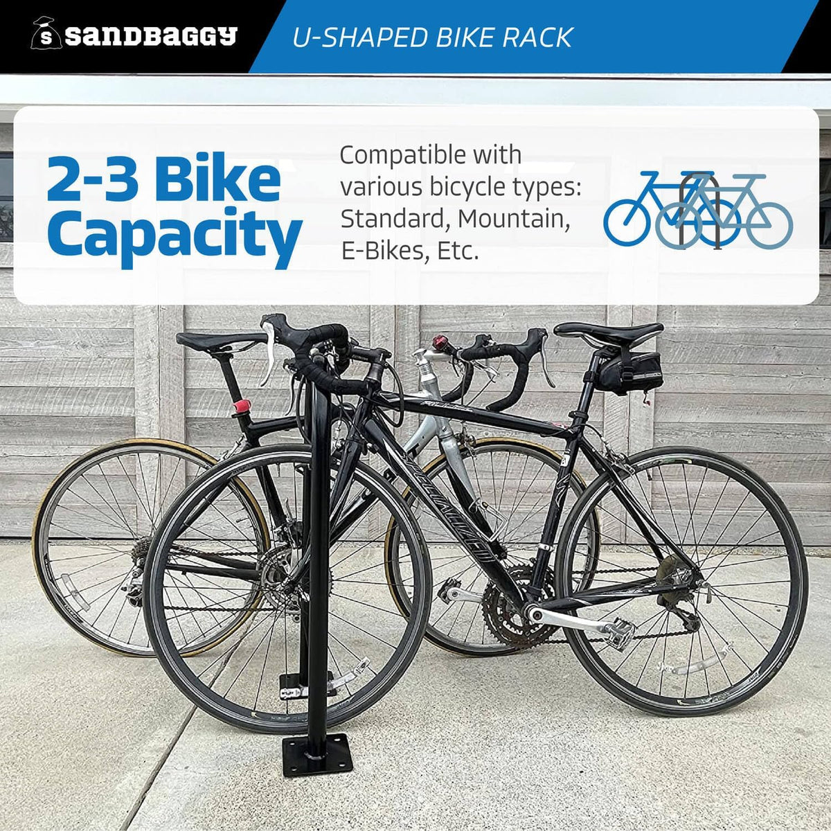 Sandbaggy U Shaped Bike Rack - Outdoor, Commercial - Galvanized Steel - Surface/Ground Mounted (10, Red)