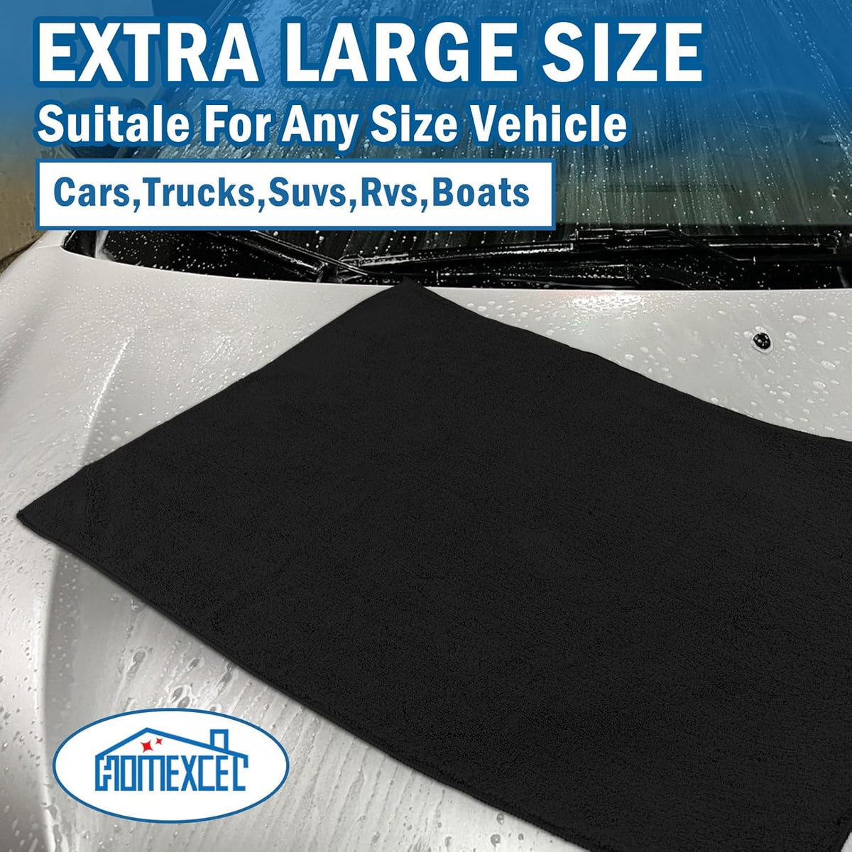 HOMEXCEL Professional Large Microfiber Car Drying Towels 4 Pack, Lint Free, Scratch Free, Highly Absorbent Drying Towel for Cars, SUVs, RVs, Trucks, and Boats,31" x 24 ", Black