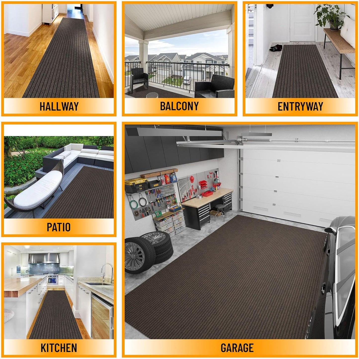 Ottomanson 2'7" x 36' Hallway Runner with Scraper Pile - Extra Durable Non-Slip Rug Mat for Indoor & Outdoor Use - Ideal for Kitchen, Entryway & Garage - High-Traffic Carpet, Brown