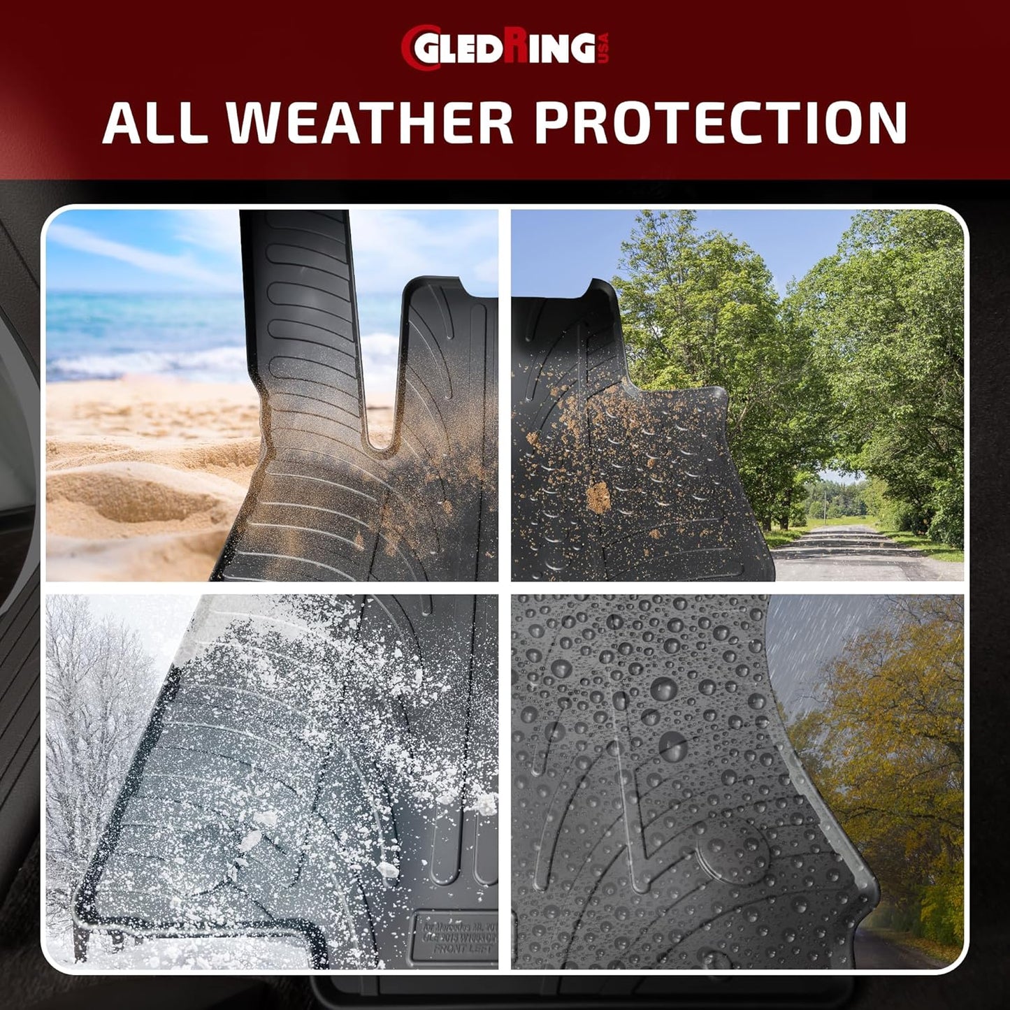 Gledring USA Custom Fit All-Weather Rubber Floor Mats Intended for Land Rover Range Rover Velar 2018-2022, No Trimming Required, Tailored Custom Fit, Protects from Rain, Mud, & Snow