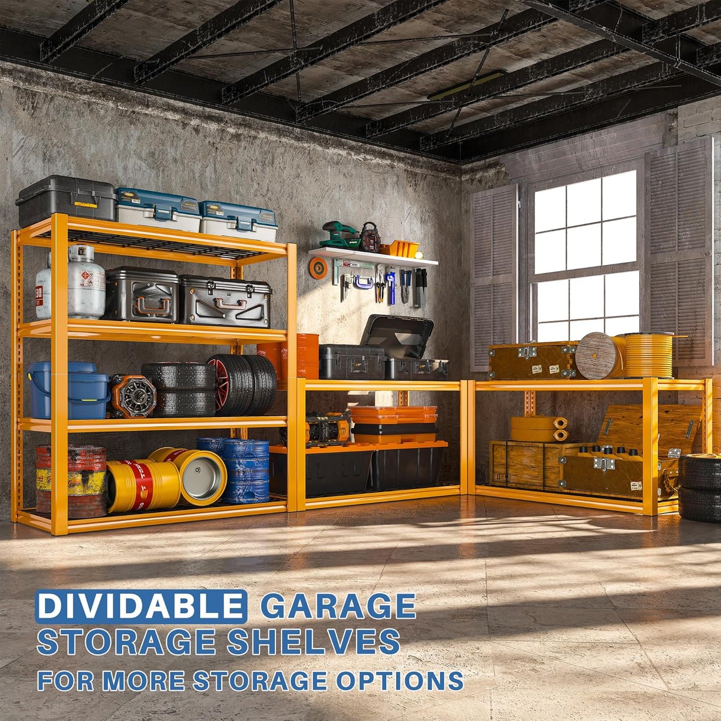 REIBII 40" W Garage Shelving Heavy Duty Metal Shelving 2200LBS Storage Shelves 4 Tier Garage Shelves Adjustable Metal Shelf for Warehouse Basement Pantry Kitchen, Orange, 2 Pack