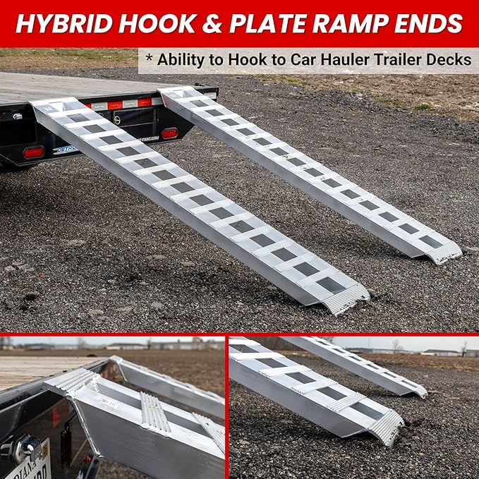 GEN-Y Hitch Heavy Duty Aluminum Loading Ramps - Set of 2, 6 Foot Long x 14 Inches Wide, 6000 lbs Capacity, Hybrid Hook and Plate Ends, Serrated Cross Rungs for Maximum Traction