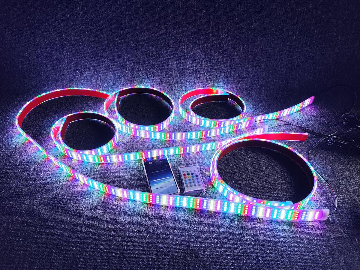 3PCS 4FT Quad Row Brightest Chasing Dream Color LED Light Strips for Making Polaris Slingshot Wheel Well Lights Car Truck Rear Hood Grille Bluetooth + Remote + Switch Control