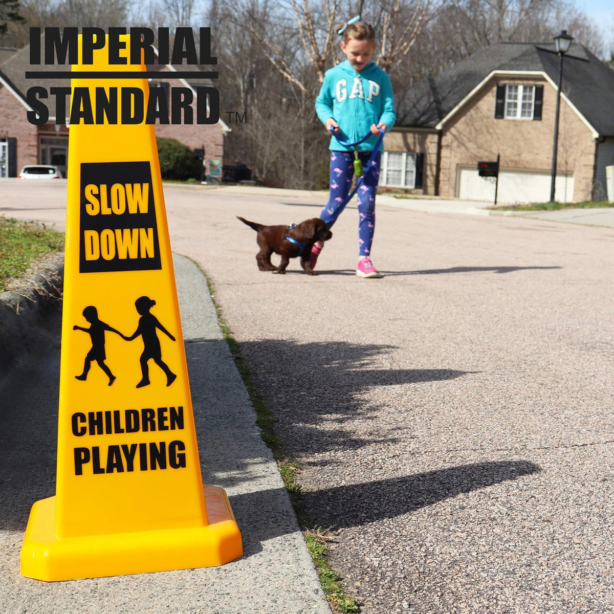 Imperial Standard Children Playing Cone (2 Pack) - Children at Play Sign - Four-Sided Slow Down Kids Cones - Child at Play Signs - Drive Slow/Kid Alert Sign