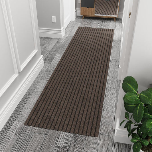 Ottomanson 2' x 6' Hallway Runner with Scraper Pile Extra Durable Non-Slip Rug Mat for Indoor & Outdoor Use - Ideal for Kitchen, Entryway, Patio & Garage - High-Traffic Carpet, Brown