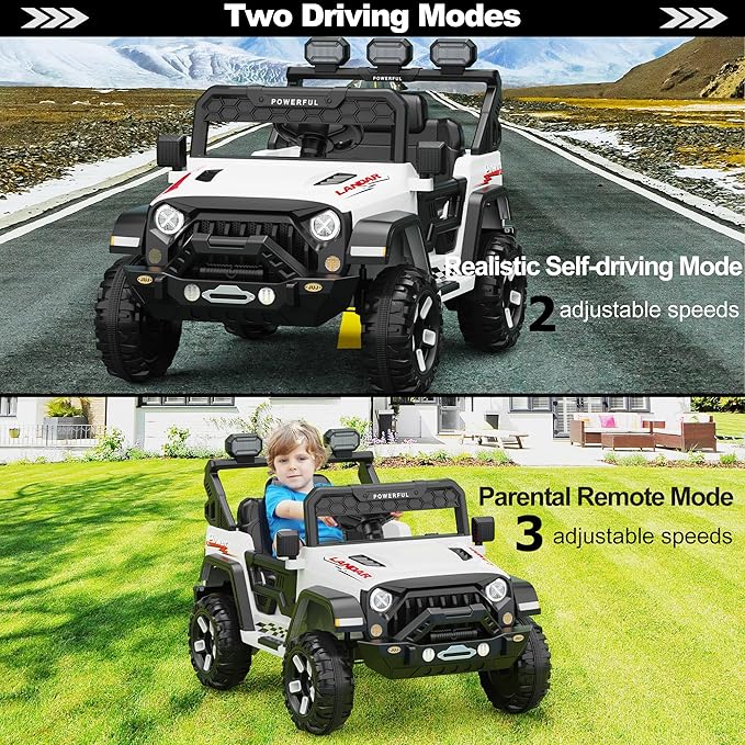 12V Ride on Toys for Big Kids, Power Wheels with Remote Control, Ride on Truck Car with 4 Wheeler, Kids' Electric Vehicles, 3 Speeds, Soft Start, Battery Display, Music, LED Lights, Bluetooth, Black