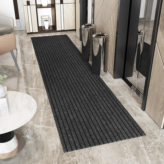Ottomanson 2'7" x 11' Hallway Runner with Scraper Pile - Extra Durable Non-Slip Rug Mat for Indoor & Outdoor Use - Ideal for Kitchen, Entryway & Garage - High-Traffic Carpet, Black