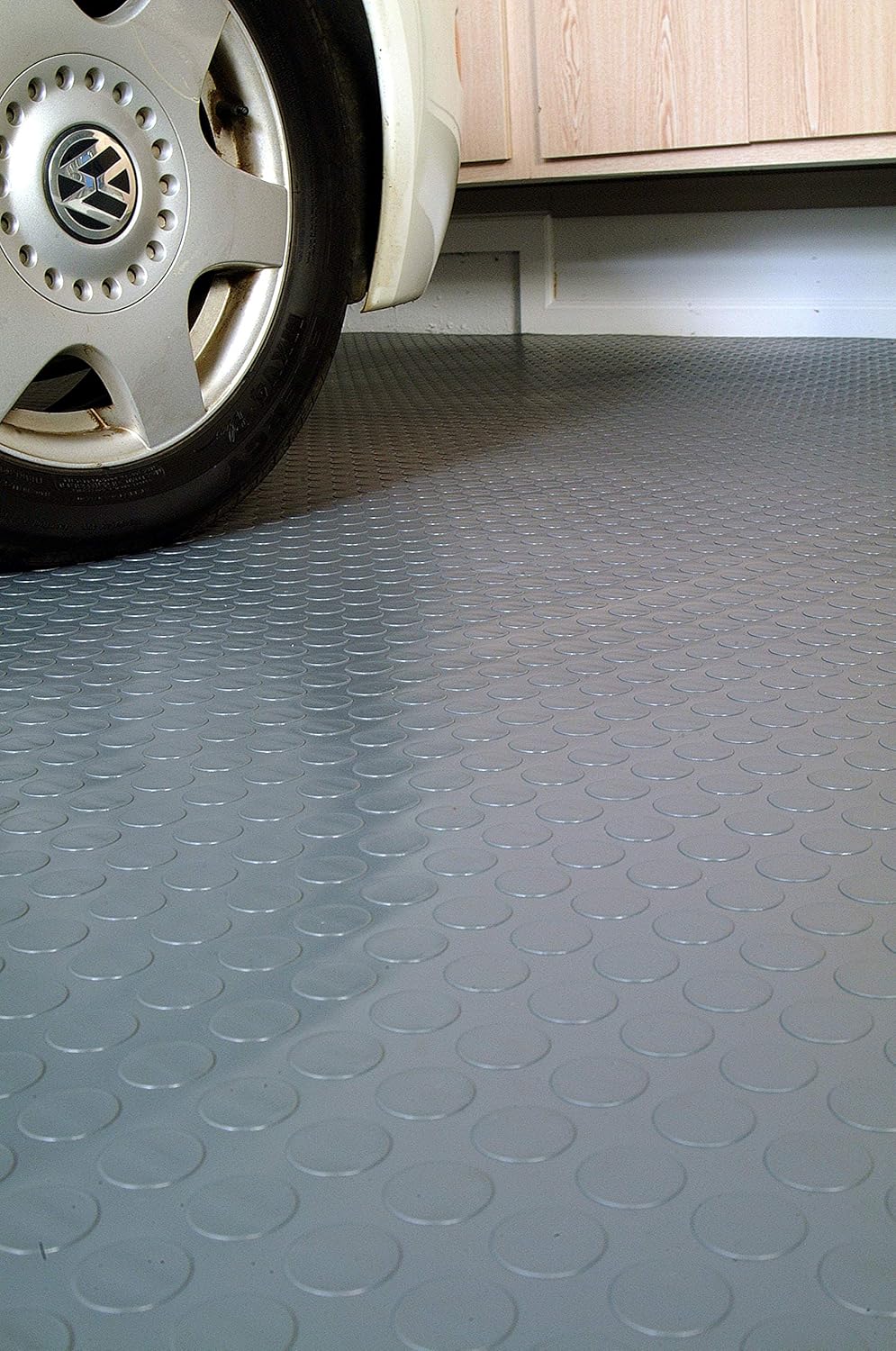 G-Floor Seamless Sheet Vinyl Shed Flooring Cover with Bonded Fibrous Backing - Coin Pattern (8' x 16', Slate Grey)