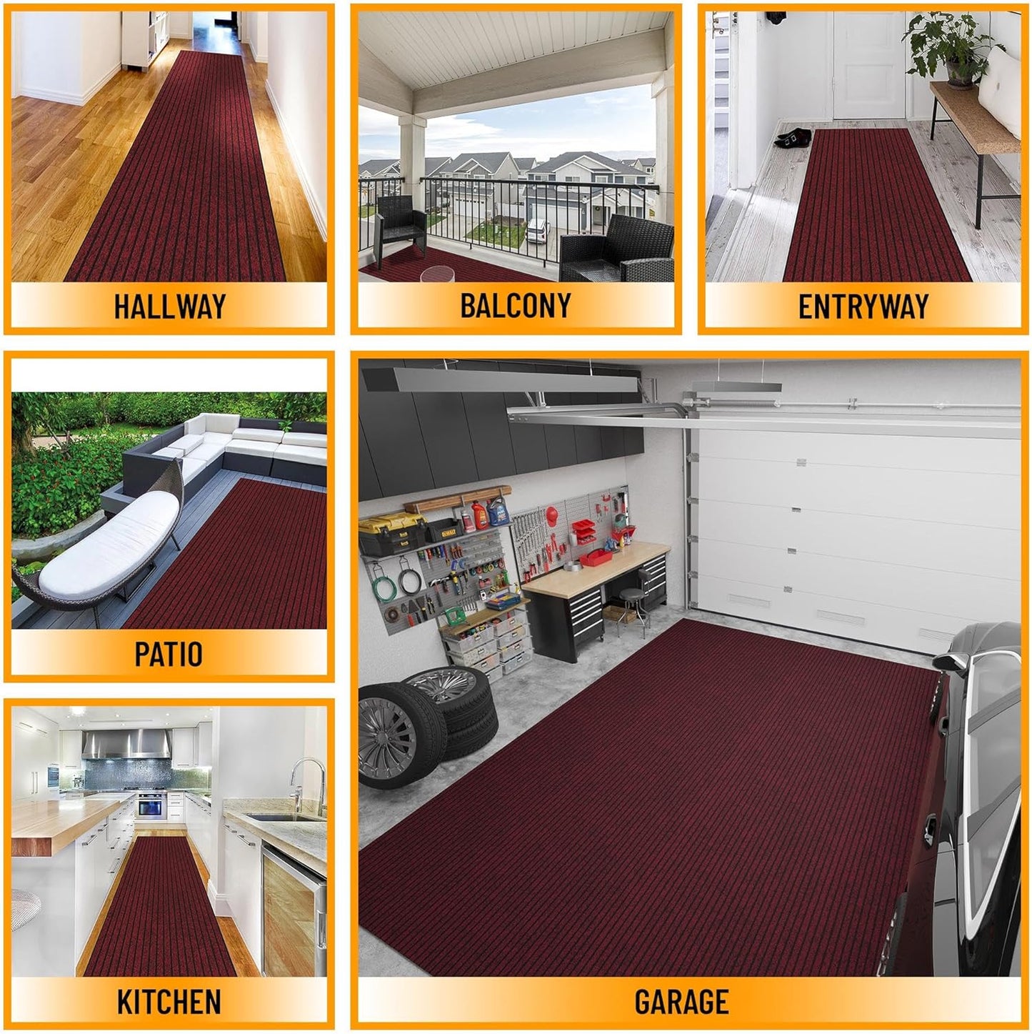Ottomanson 2' x 7' Hallway Runner with Scraper Pile - Extra Durable Non-Slip Rug Mat for Indoor & Outdoor Use - Ideal for Kitchen, Entryway, Patio & Garage - High-Traffic Carpet, Red