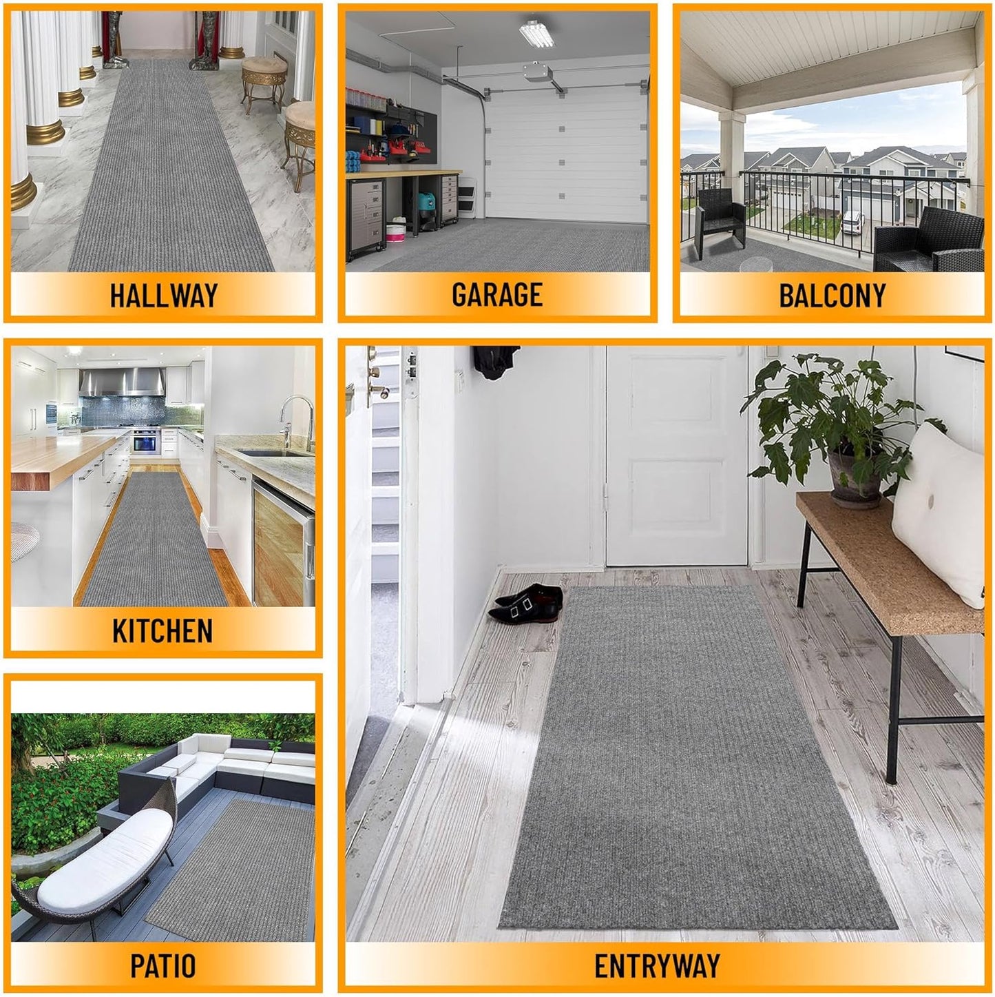 Ottomanson 2' x 6' Hallway Runner with Scraper Pile - Extra Durable Non-Slip Rug Mat for Indoor & Outdoor Use - Ideal for Kitchen, Entryway, Patio & Garage - High-Traffic Carpet, Gray