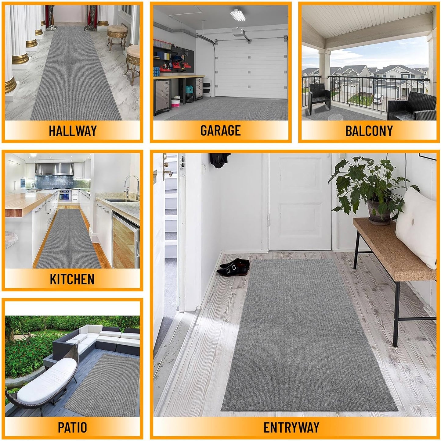 Ottomanson 5' x 6'6" Mud Mat Area Rug Scraper Carpet - Non-Slip, Dirt Trapping for Indoor & Outdoor Use - Ideal for Entryway, Garage, Kitchen, Patio & High-Traffic Areas, Gray