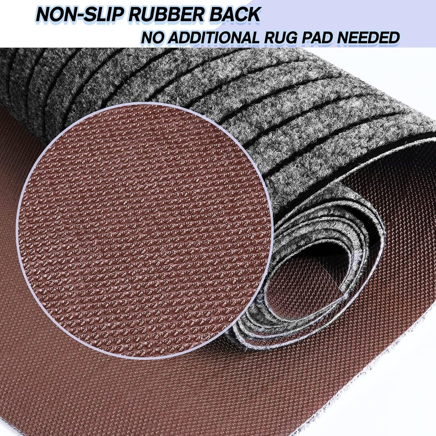 Custom Size Backed Non-Slip Area Rugs Runner, Easy Clean, Waterproof Runner Rugs for Hallway Entryway, Kitchen, Laundry, 3FT x 35FT, Gray Stripe