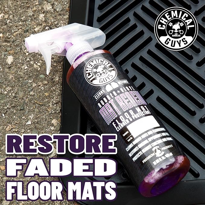 Chemical Guys HOL70016 Heavy Duty Floor Mat Cleaning Kit with Mat Renew Rubber + Vinyl Floor Mat cleaner and Protectant (16 fl oz), Drill Brush Attachment, & Workhorse Towels, 5 Item Kit