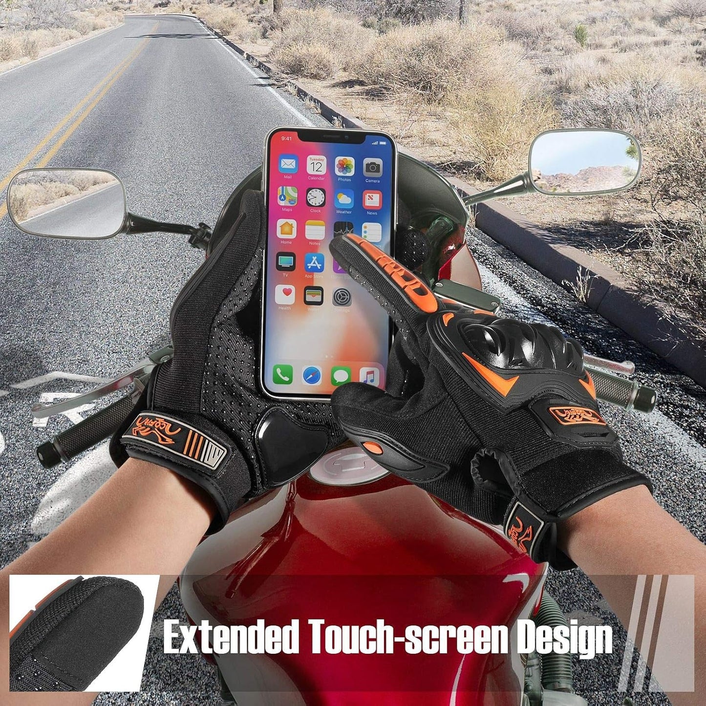 COFIT Motorcycle Gloves Breathable, Touchscreen Motorbike Gloves Anti-Slip with Good Grip Hard Knuckles Protection for Men Women Motocross, BMX ATV MTB Cycling, Road Racing - Orange M