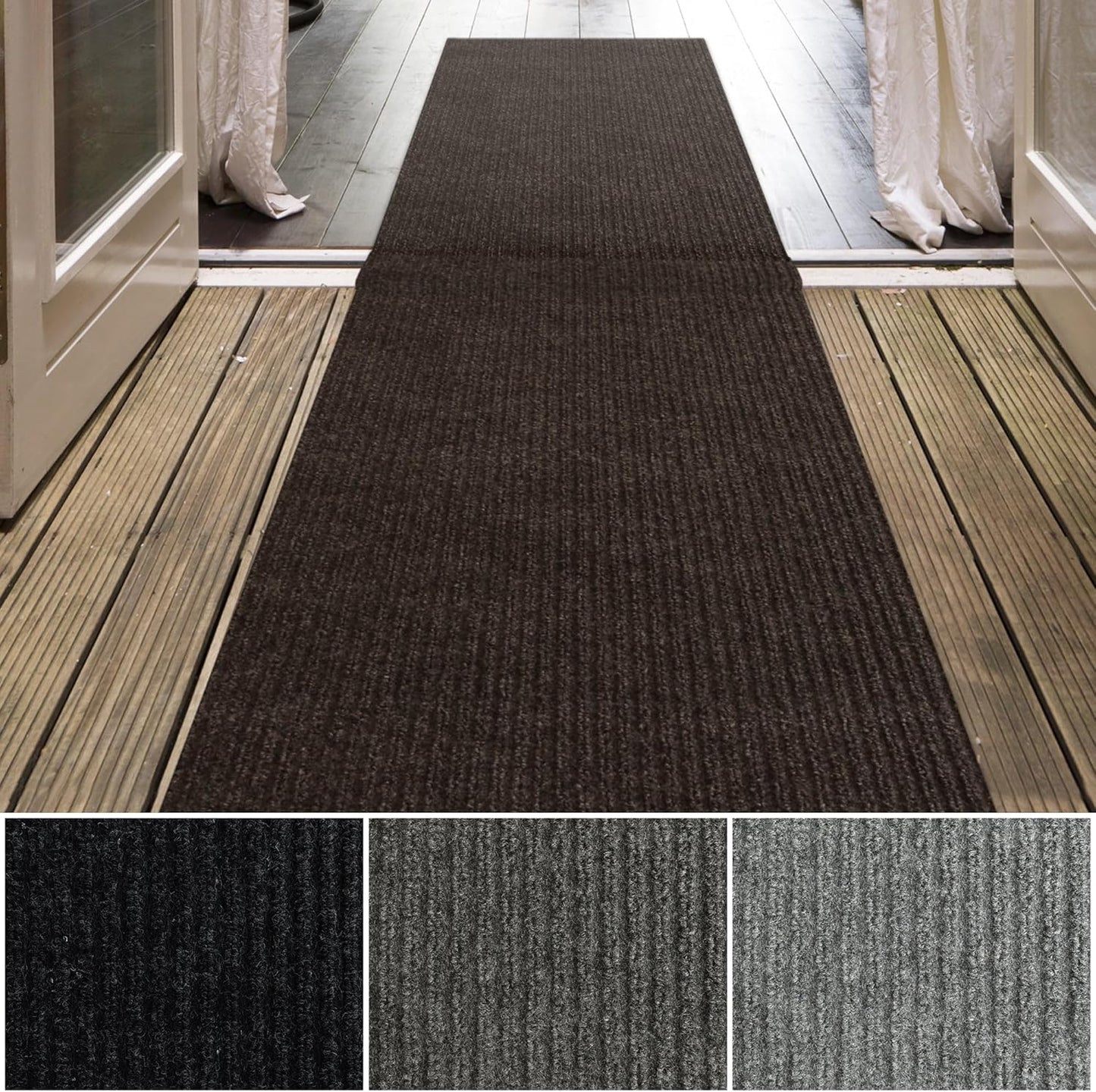 iCustomRug Spartan Weather Warrior Indoor/Outdoor Utility Ribbed Carpet Runner with Non-Slip Thermoplastic Rubber Backing, 6ft X 72ft in Brown