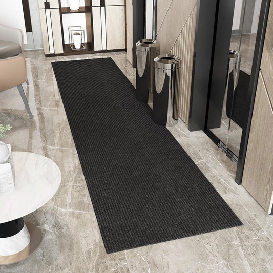 Ottomanson 2' x 44' Hallway Runner with Scraper Pile Extra Durable Non-Slip Rug Mat for Indoor & Outdoor Use - Ideal for Kitchen, Entryway, Patio & Garage - High-Traffic Carpet, Black