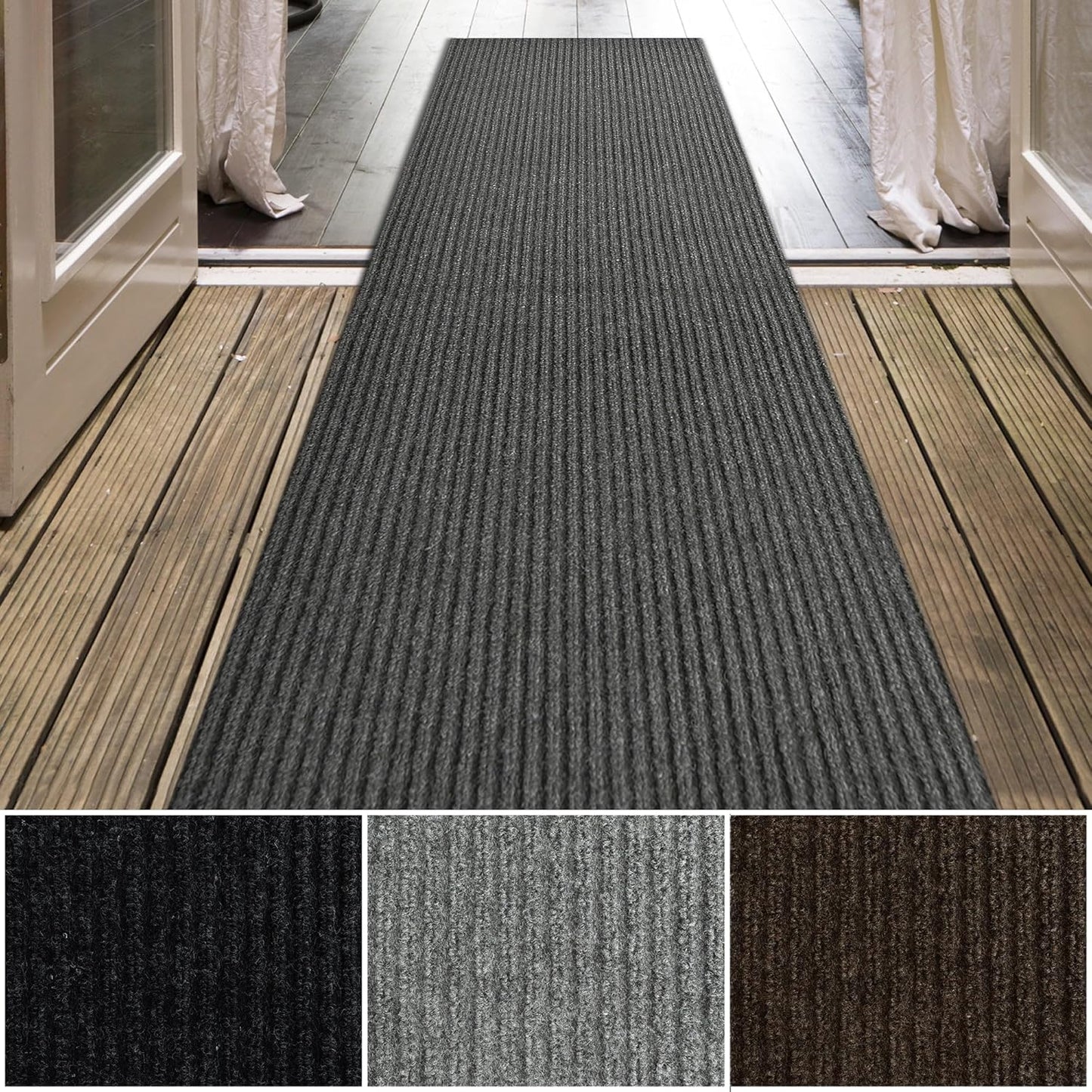 iCustomRug Spartan Weather Warrior Duty Indoor/Outdoor Utility Ribbed in 3ft,4ft,6ft Widths 70 Custom Sizes with Natural Non-Slip Rubber Backing 4'X9' in Charcoal